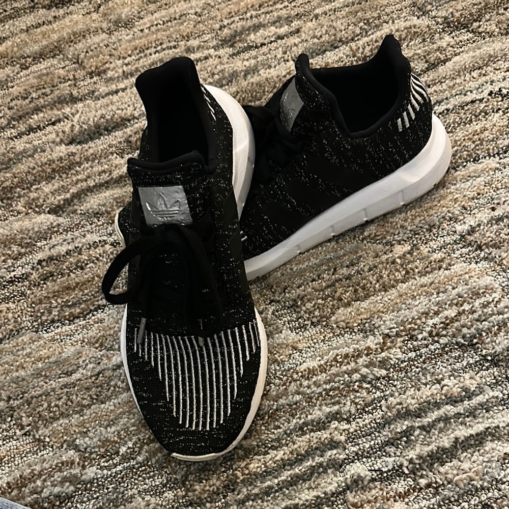 Adidas Black and Silver Knit Sneakers